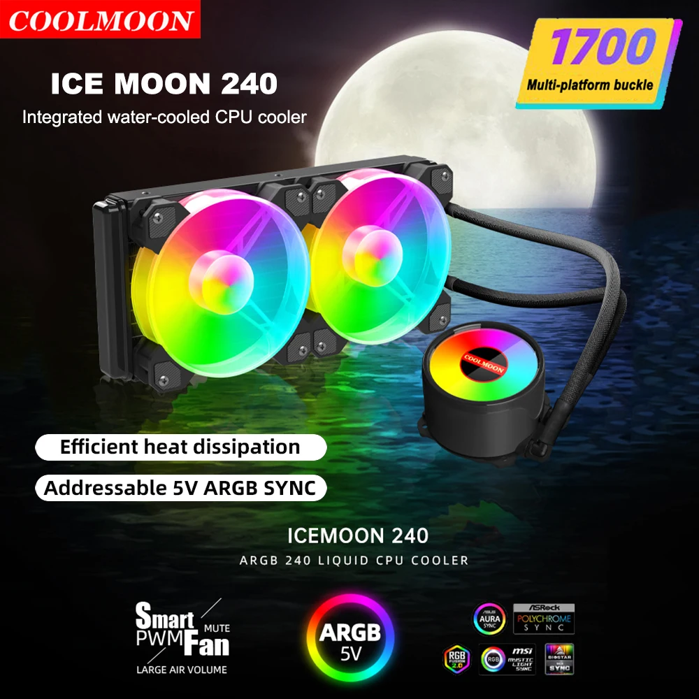 

Кулер для процессора Coolmoon AIO 120 мм/240 мм, кулер для охлаждения жидкости для LGA1151 2011 AM4 5 в 3Pin ARGB, вентилятор, радиатор 12 В 4Pin PWM