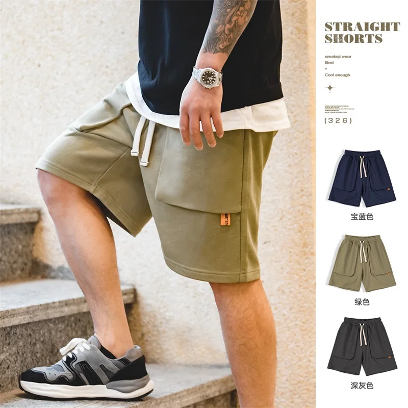 

Loose Knit Athletic For Pockets Shorts Straight Men Sports Sweatpants Large Elastic Shorts Waist Casual Heavyweight Maden Short