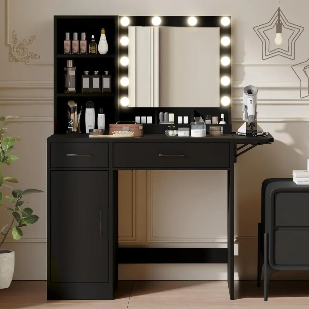 Une coiffeuse avec tiroirs et un espace de rangement solutionségant pour chambreà coucher miroir lumières Германия 3 étagères