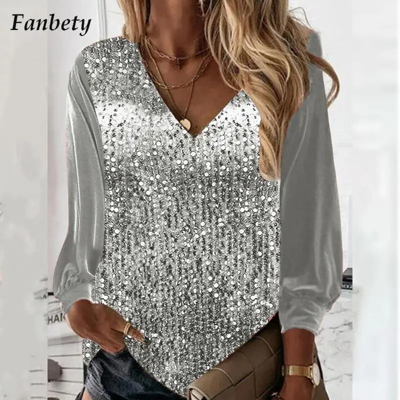 

Женская блузка с длинным рукавом и принтом, с V-образным вырезом