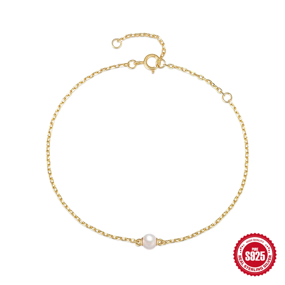 

AIDE 925 Sterling Silver Imitation Pearls Beads Chain Bracelet For Women With Extend Chain Adjustable Charm Braccialetto Jewelry