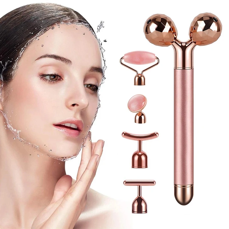 

5-in-1 24k Golden Facial Roller Massager T Shape Vibrating Face Lifting Energy Beauty Bar Body Skin Massage Device 3D Roller