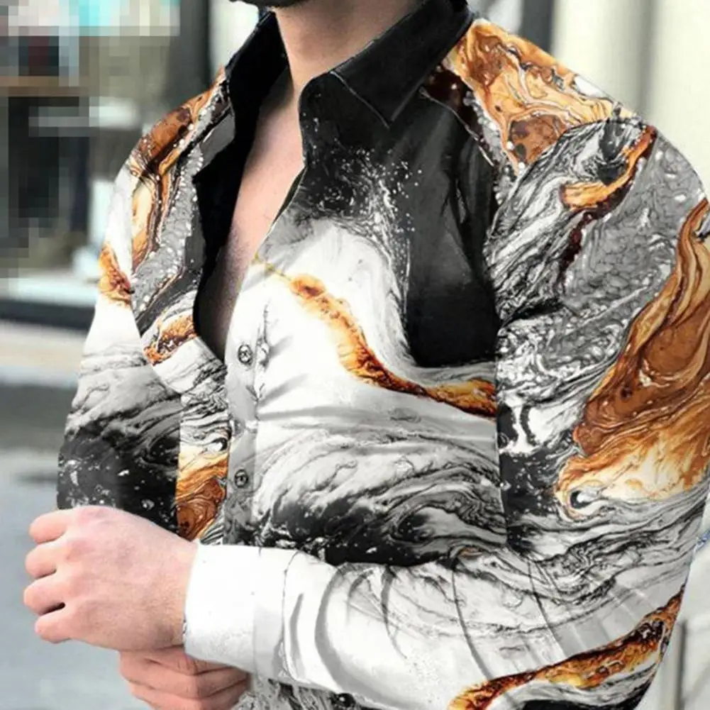 

Classic Men's Shirt Single Breasted Work Shirt Casual Geometry Print Cardigan Top Casual Shirt