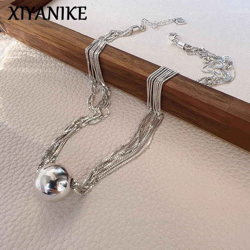

XIYANIKE Multi Layer Chain Round Ball Pendant Necklace For Women Girl Luxury Fashion New Jewelry Lady Gift Party collier femme
