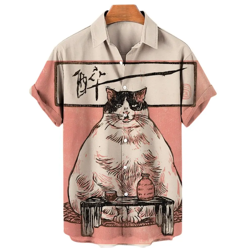 

Unisex Hawaiian Shirt 2022 Japanese Style Shirt Bushido T-shirt Top Men's Shirts Pet Clothing Animal Cat 3d Print Shirts Summer