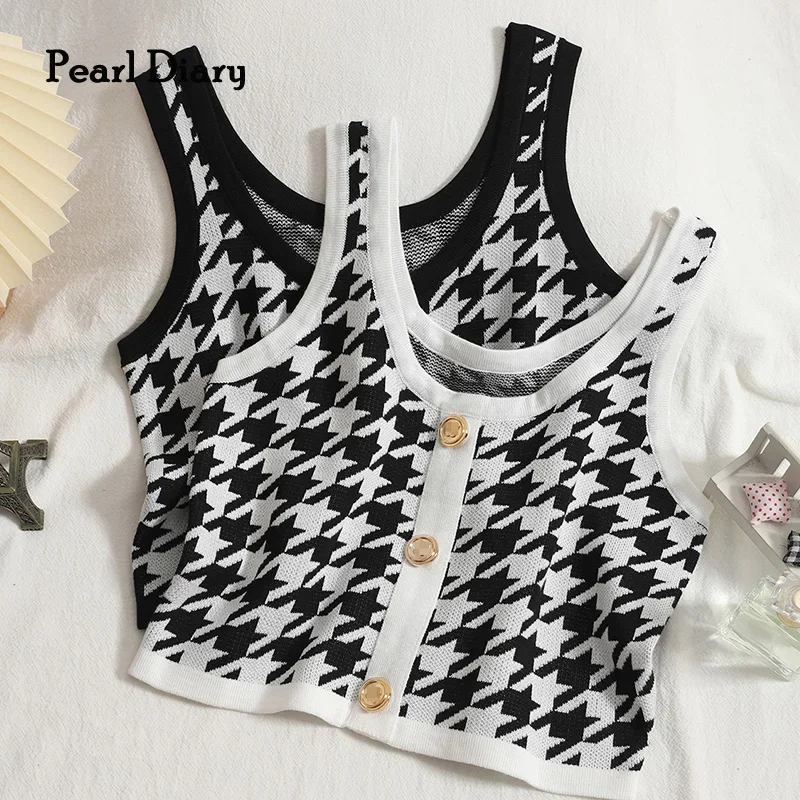 Женская клетчатая майка ZHUANQING на пуговицах женские укороченные майки