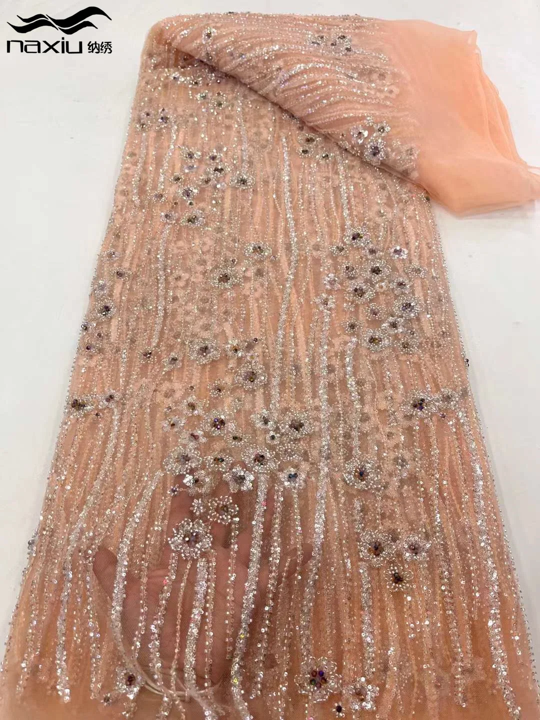 

Madison-African Handmade Beads Laces Fabrics, Nigerian Sequins, Mesh Lace Fabric, French Bride Tulle, Wedding Dress