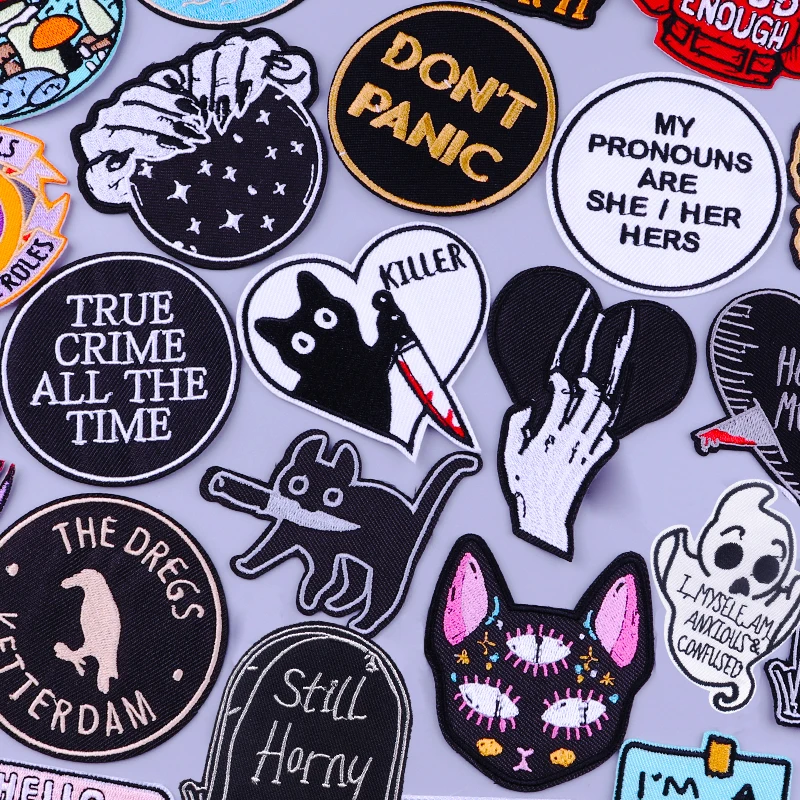 Нашивки в стиле панк с кошкой и ножом полосатые вышитые нашивки для одежды