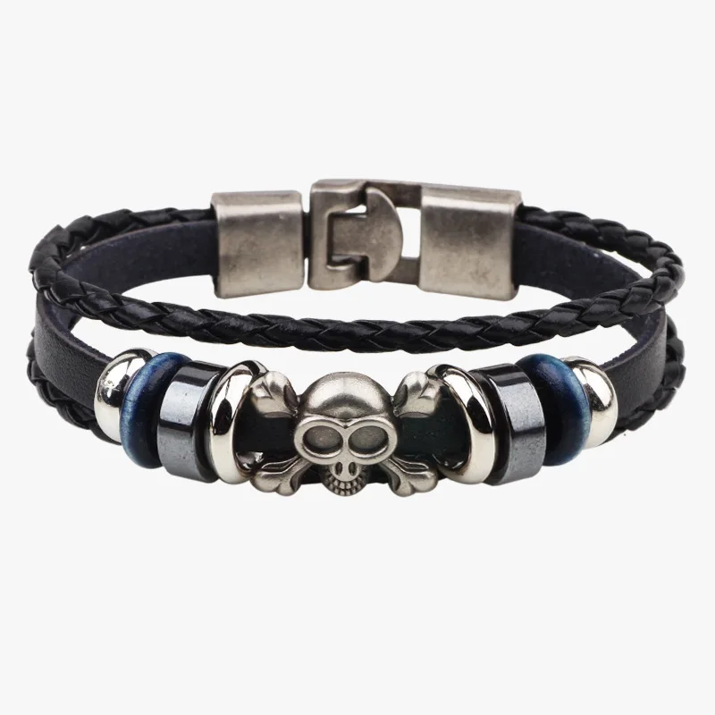 

Skeleton Skull Punk Gothic Rock Leather Double Layered Belt Buckle Bracelets For Women Men Bracelets & Bangles Mens Jewelry