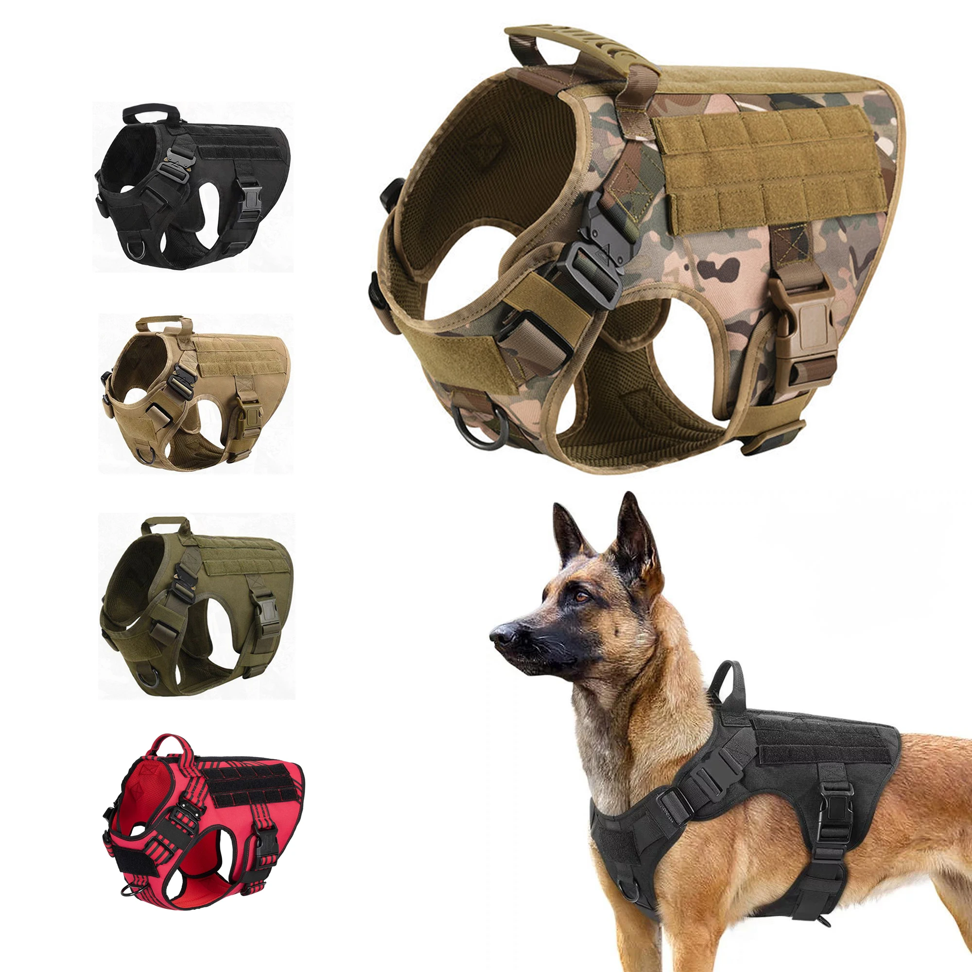 

Tactical Dog Harness Leash Metal Buckle MOLLE German Shepherd Pet Large Big Dogs Military Training K9 Padded Quick Release Vest