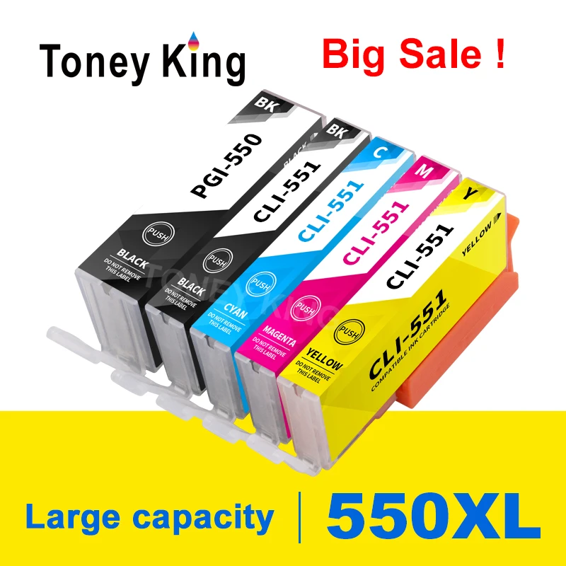 

Совместимые чернильные картриджи Toney King PGI550 CLI551, 5 шт., для принтеров Canon MG6350 MG7150 IP8750 Ip7250
