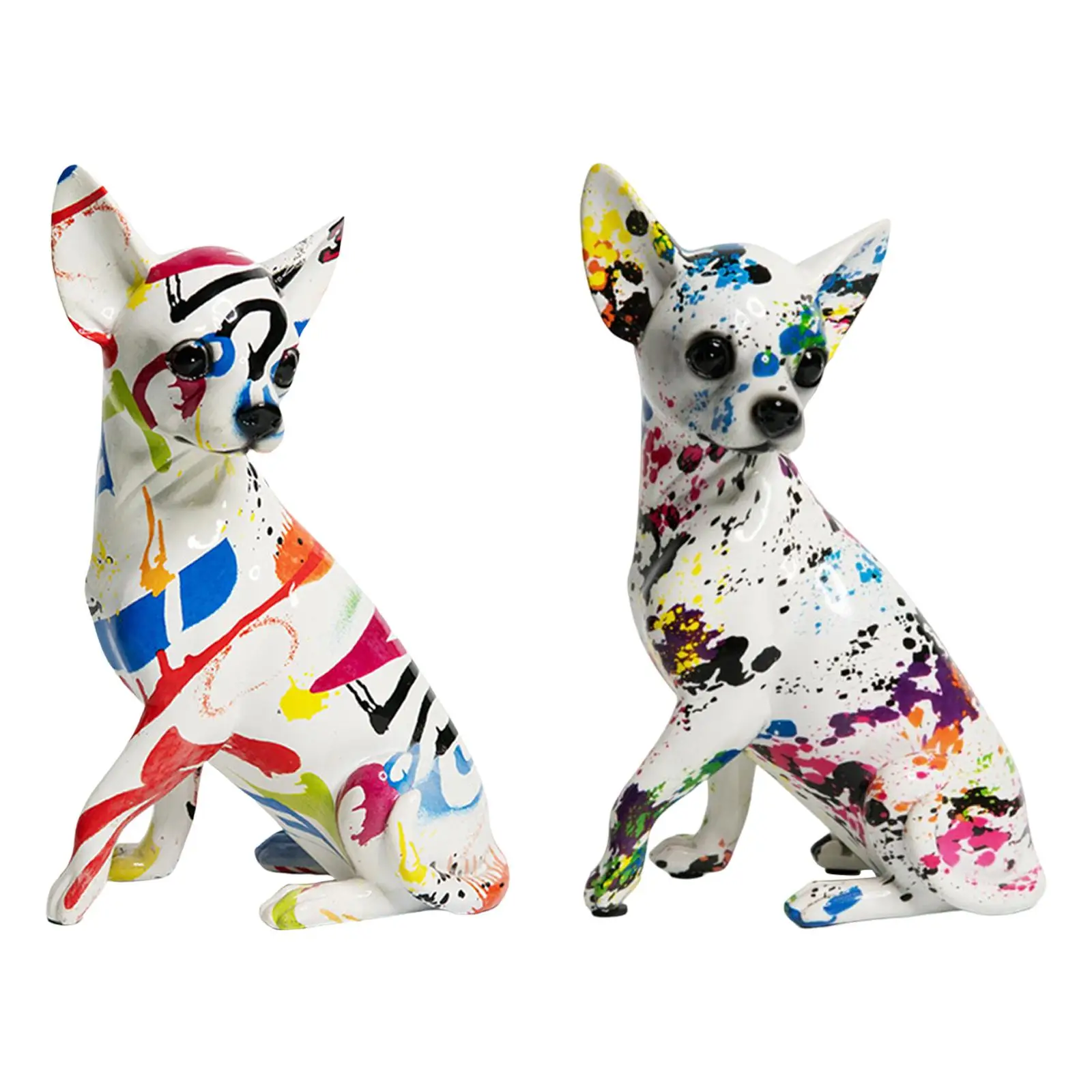 

Multicolor Modern Graffiti Chihuahua Statue for Bookshelf Home Decor Accents