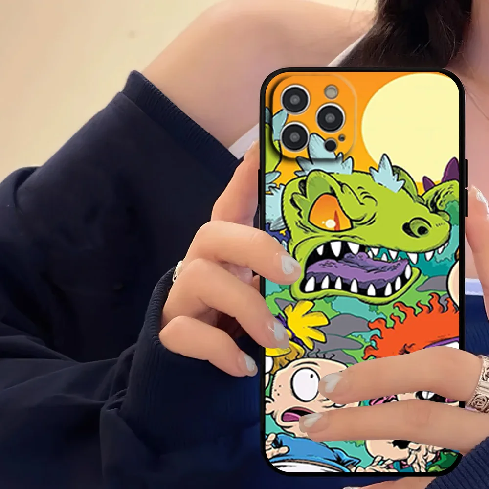 Cartoon R-Rugrats Funny Phone Case For iPhone 16 11 12 13 14 15 Pro Max Plus Black Soft Shell