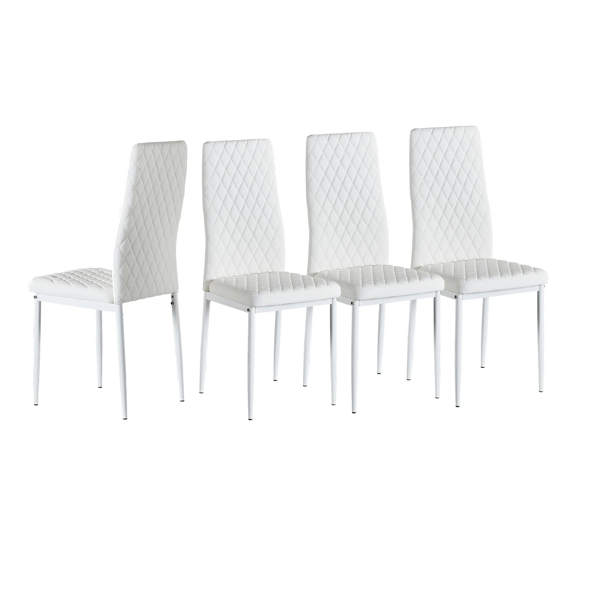 

4pcs White modern minimalist dining chair fireproof leather sprayed metal pipe diamond grid pattern restaurant home conference