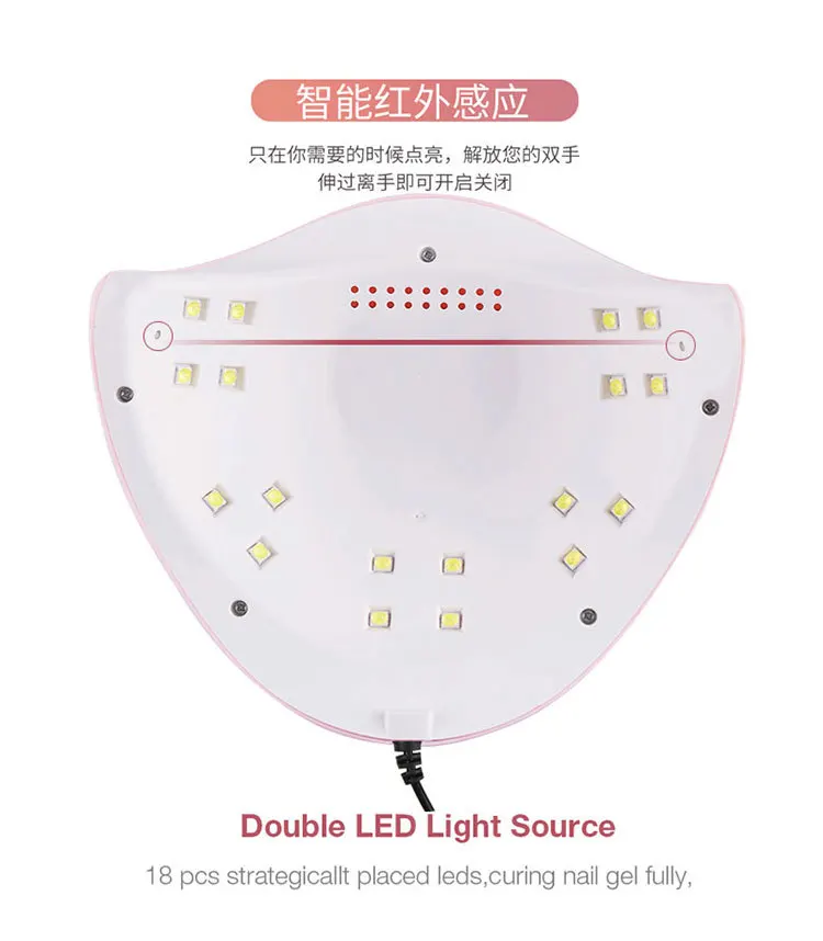 Портативная розовая Сушилка для ногтей УФ-светодиодная лампа таймер 30/60/90 с