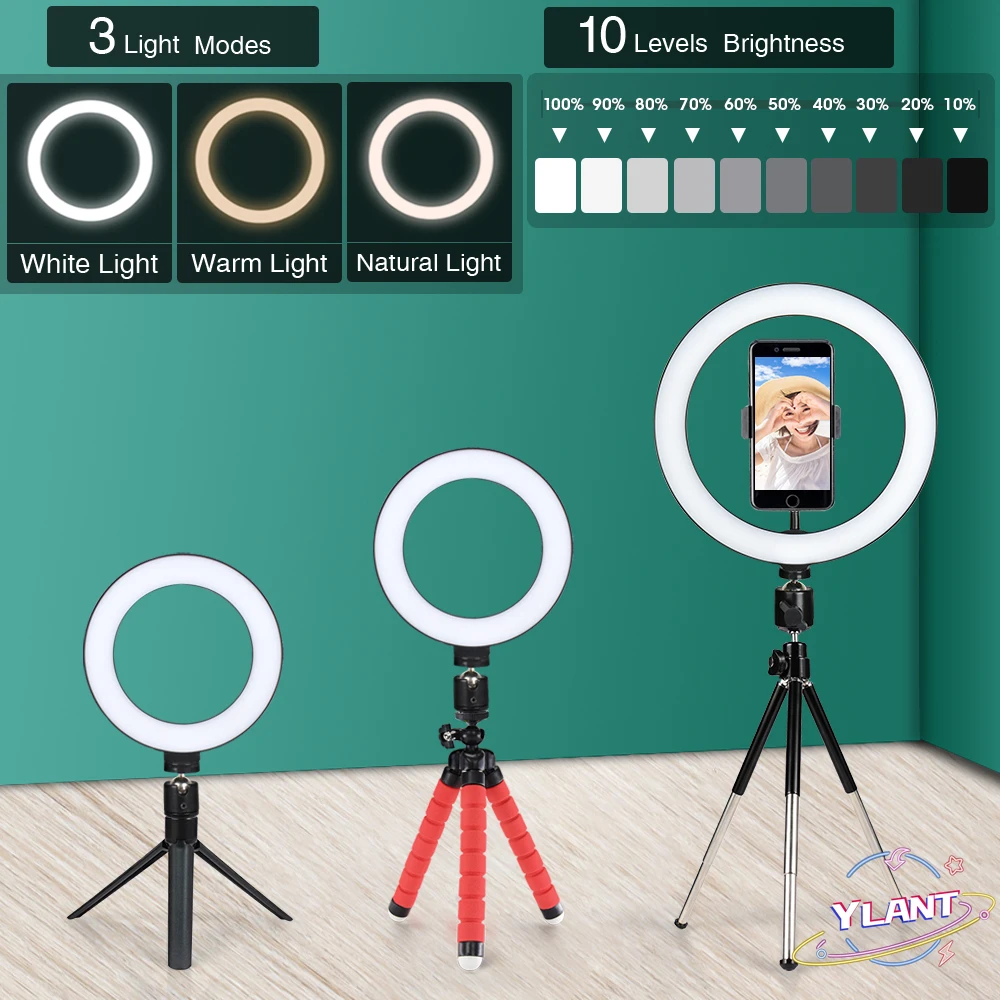 

YLANT Desktop Photography LED Selfie Flash Dimmable Ringlight With Tripod For Phone Ring Light Lamp For Video Live