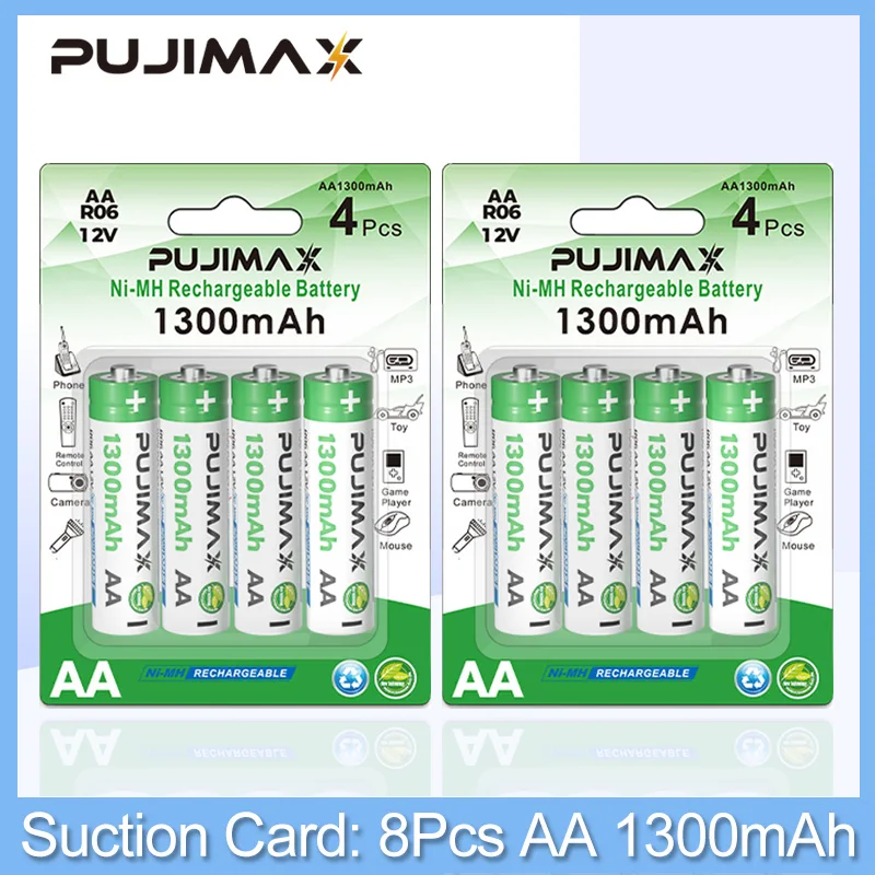 

PUJIMAX 8Pcs 1.2V AA Rechargeable Batteries 1300mAh Ni-MH Original High Capacity Current Rechargeble Battery For Camera Toys