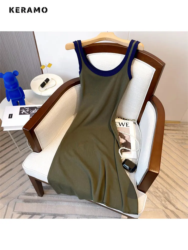 

Women Sexy Sleeveless Round Neck Patchwork Sheath Mini Dresses 2023 Summer Hotsweet Style High Waist Slim Fit Camisole Dress