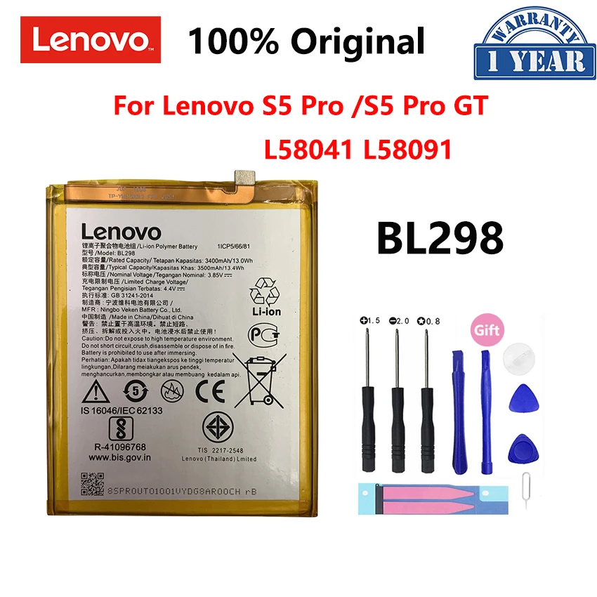 100% Оригинальный аккумулятор BL298 3500 мАч для Lenovo S5Pro S5 Pro GT L58041 L58091 BL 298, сменные батареи для телефона, батарея