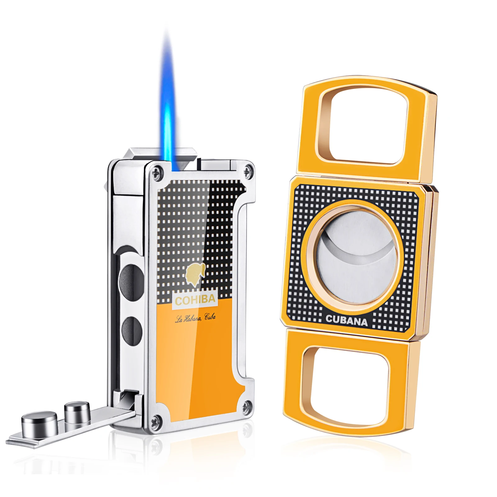 Зажигалка для сигар и резак COHIBA комбинированная ветрозащитная зафонарь Галка