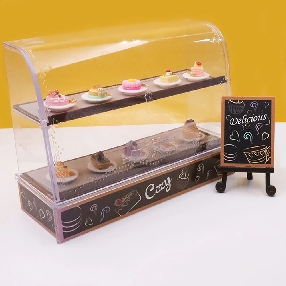 

Miniature Shop Store Room Cake Bread Dessert Cabinet Shelving Handcraft Dollhouse Stand Selection Food Acrylic Display Show