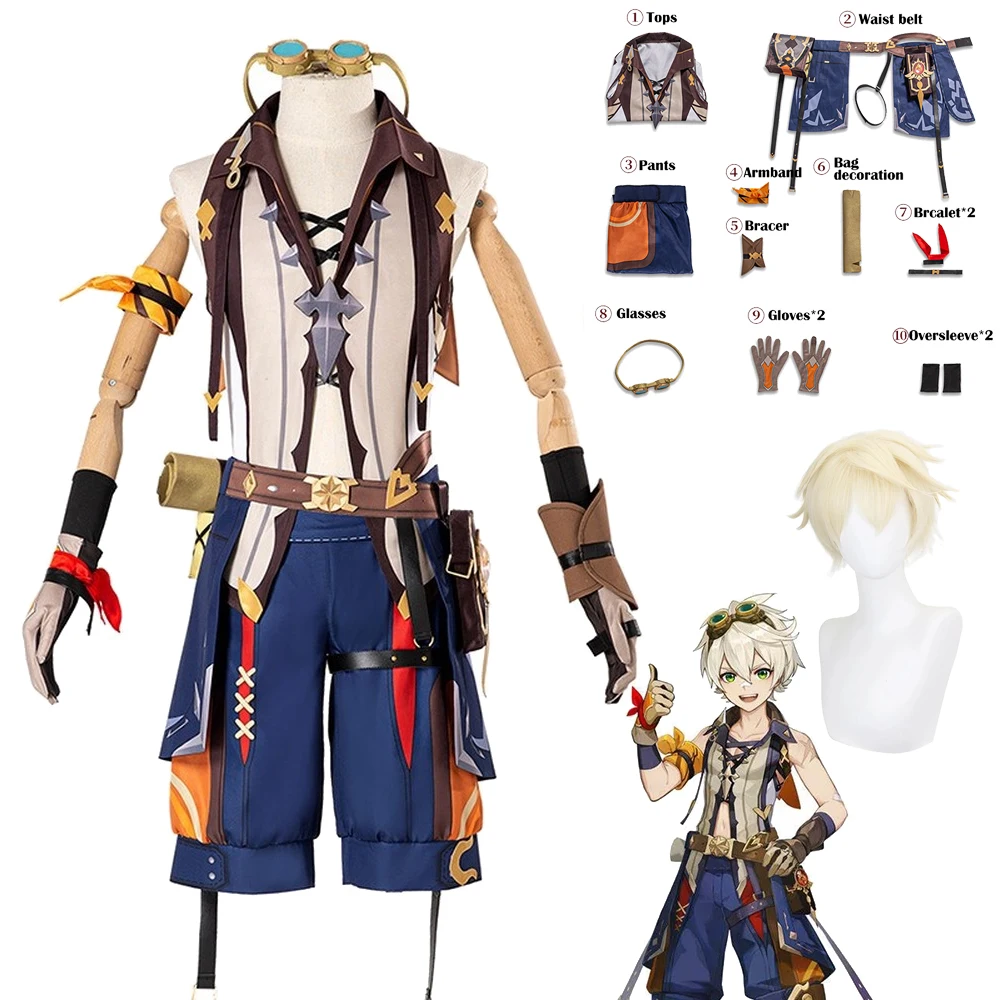 

Game Genshin Impact - Bennett Cosplay Costume Suit with Anime Wig Role-playing Props for Men Party Outfit Costumes Uniform