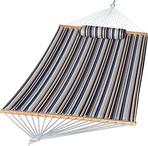 

Fabric Hammock with Pillow, Heavy Duty Hammock with Hardwood Spreader Bars, 2 People Double Hammock for Outdoor Outside Backyar