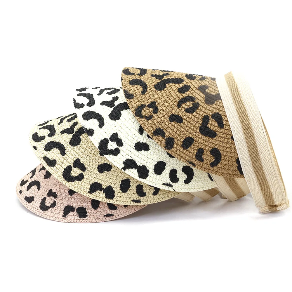

Empty Top Straw Leopard Print Hat Adult Women Female girl Summer Sunscreen Girl Beach Big Brim Hoop Visors Holiday Cap 3MZ41X