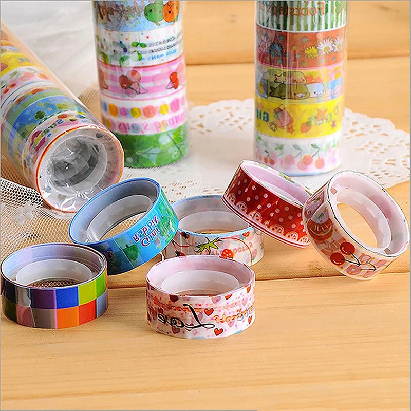 

10PCS/set Cute Cartoon Mini Washi Tape Japanese Ins Style Girls Heart Students Collage Journal Colorful Masking Tape Stickers