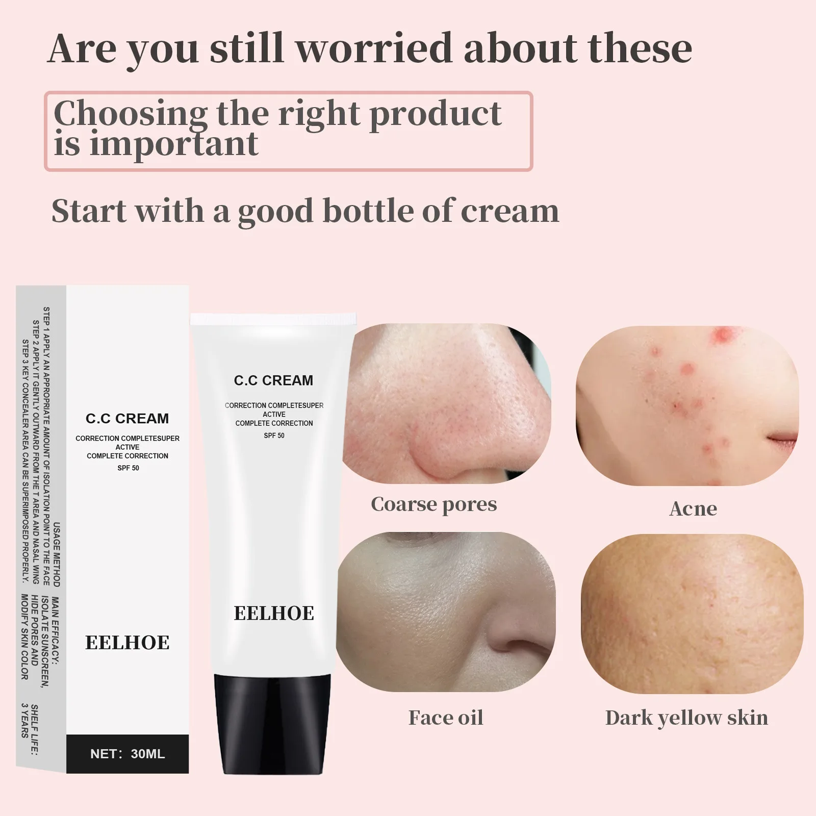 

Free Shipping EELHOE CC Cream Soft Moisturizing Makeup Base Cream Brighten Skin Tone Foundation Concealer