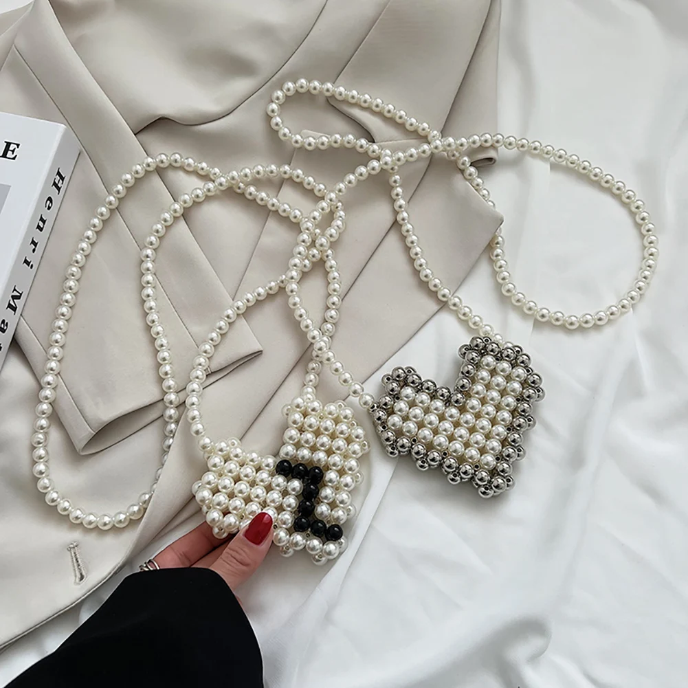 

Миниатюрная жемчужная сумка ручной работы из бисера, женские сумки через плечо в форме сердца, Женский кошелек для мелочи