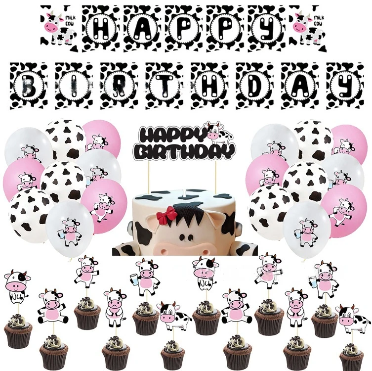 

SURSURPIRSE Cow Theme Black White Latex Balloons Set Banner Cake Topper Fpr Kids 1st 2nd 3rd Birthday Party Baby Shower Supplies