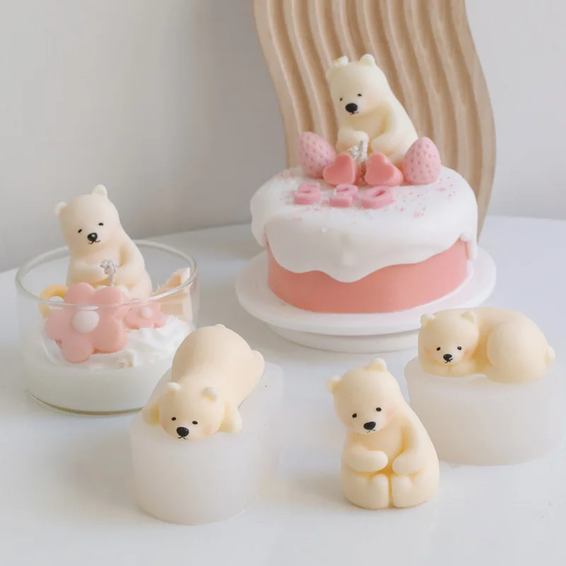 Polar Bear Silicone Mold Mousse Chocolate Fondant Cake Making Tool 3D Candle Aromatherapy Mold Clay Plaster Desktop Ornament