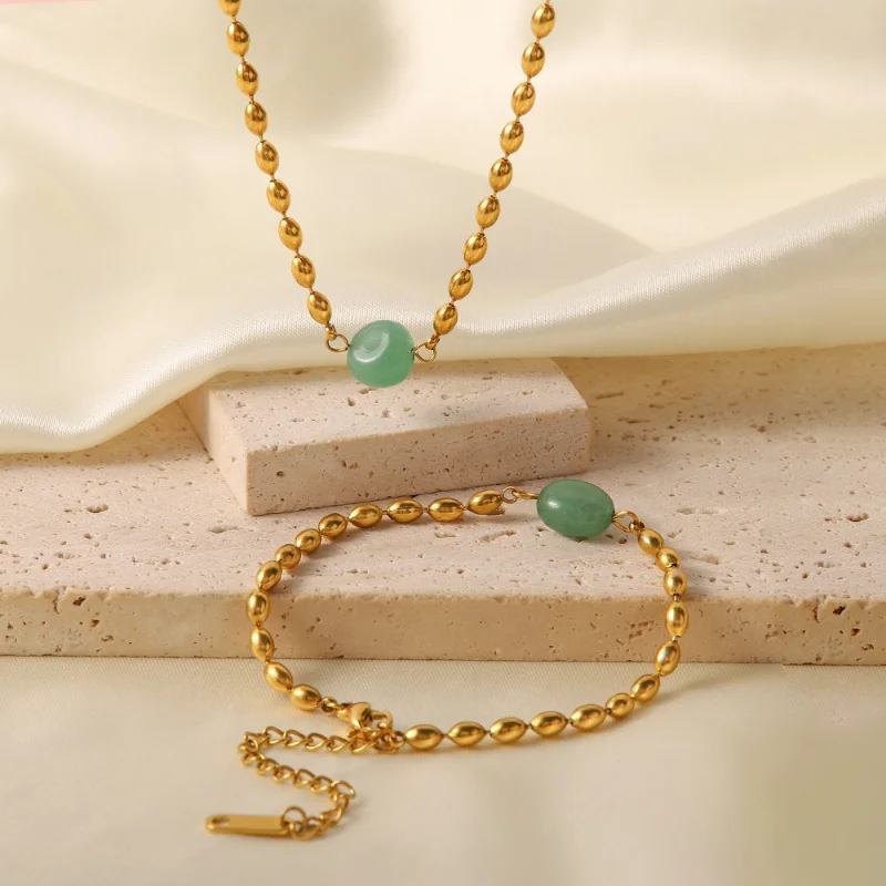 

Minar Unusual Baroque Freshwater Pearl Beads Necklace for Women 18K Gold Stainless Steel Green Natural Stone Chokers Necklaces