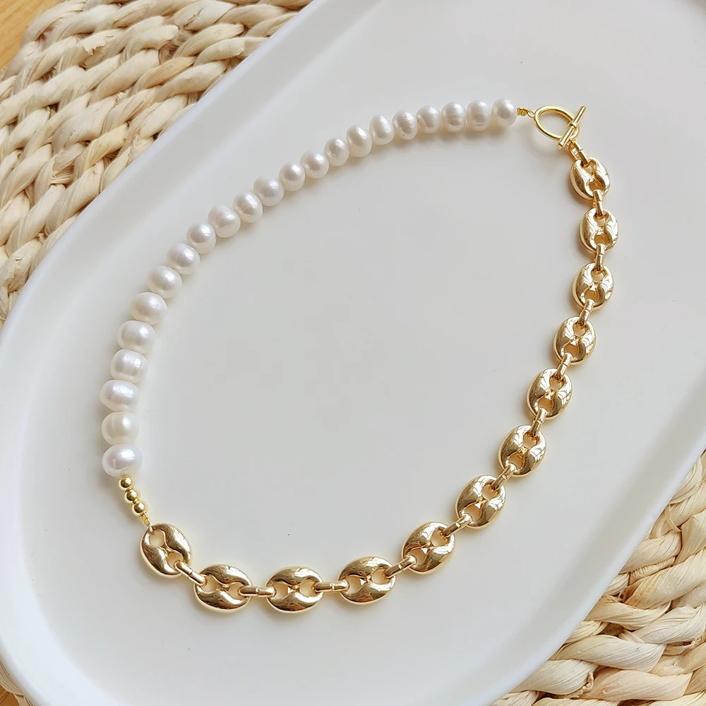 

KKBEAD Pig Nose Necklace for Women Luxury Designer Jewelry Hight Quality Natural Pearl Beaded Necklaces Choker Femme