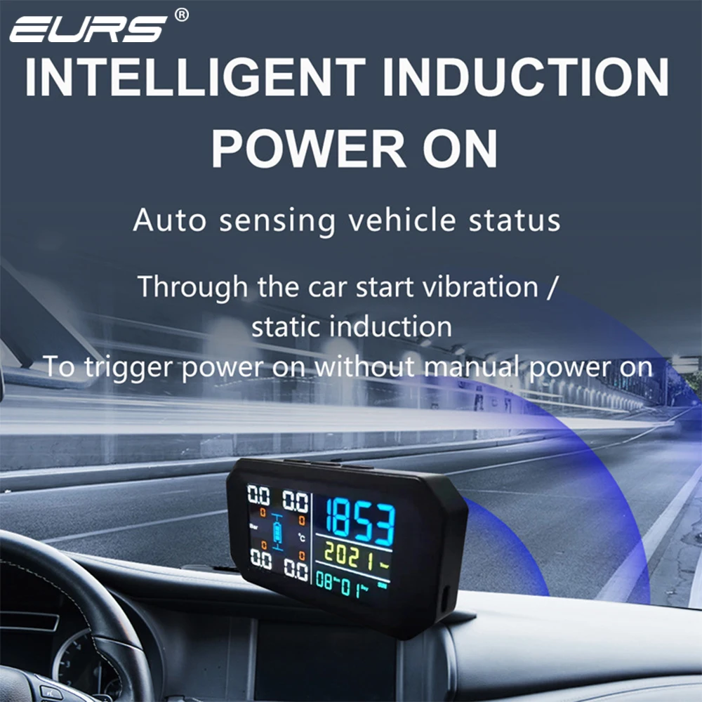 

EURS New T13 TPMS Car Tire Pressure Monitor System Solar Wireless Monitoring Brightness Detection with 4 Sensors