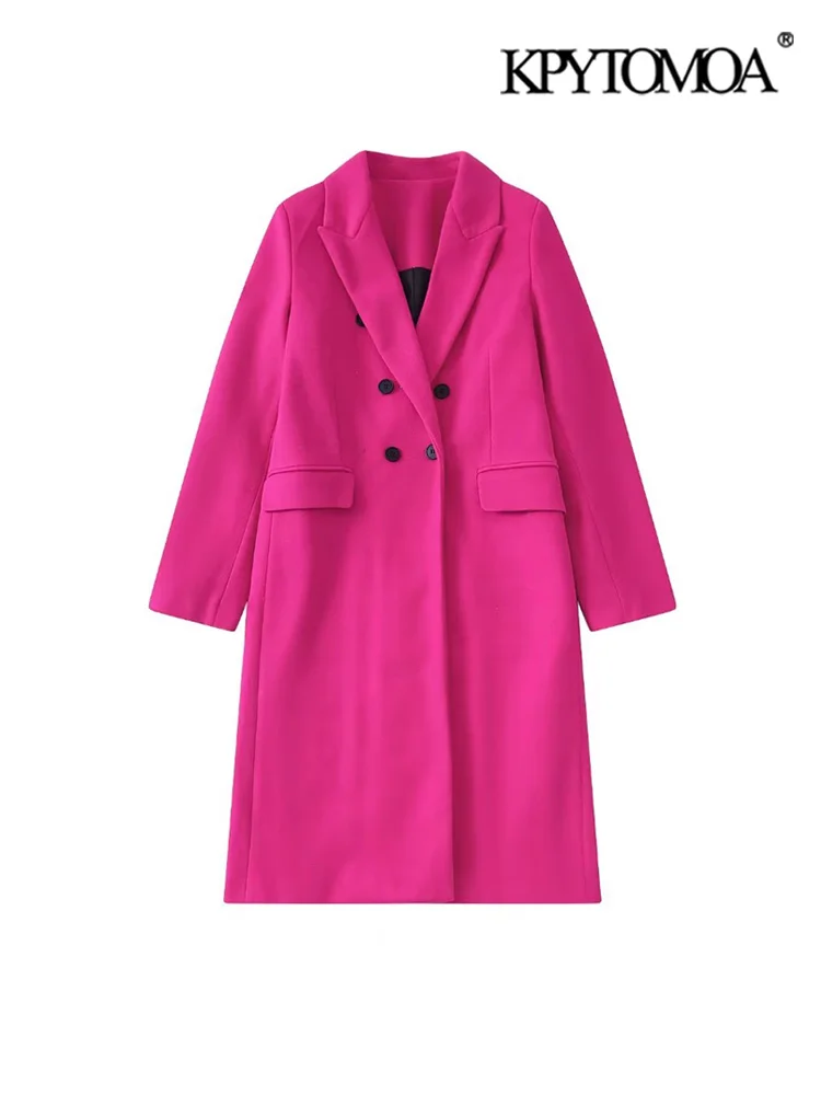 

KPYTOMOA Women Fashion Double Breasted Warm Woolen Coat Vintage Long Sleeve Flap Pockets Female Outerwear Chic Overcoat