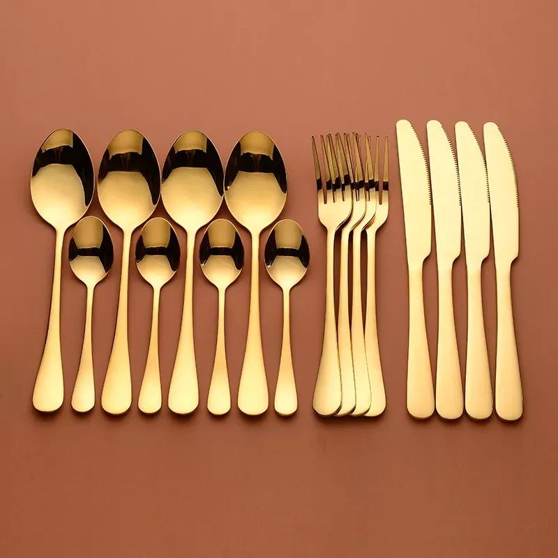 

Gold Cutlery Set Forks Knives Spoons Stainless Steel Cutlery Tableware Set Golden Dinner Set Complete Dinnerware Gold Spoon New