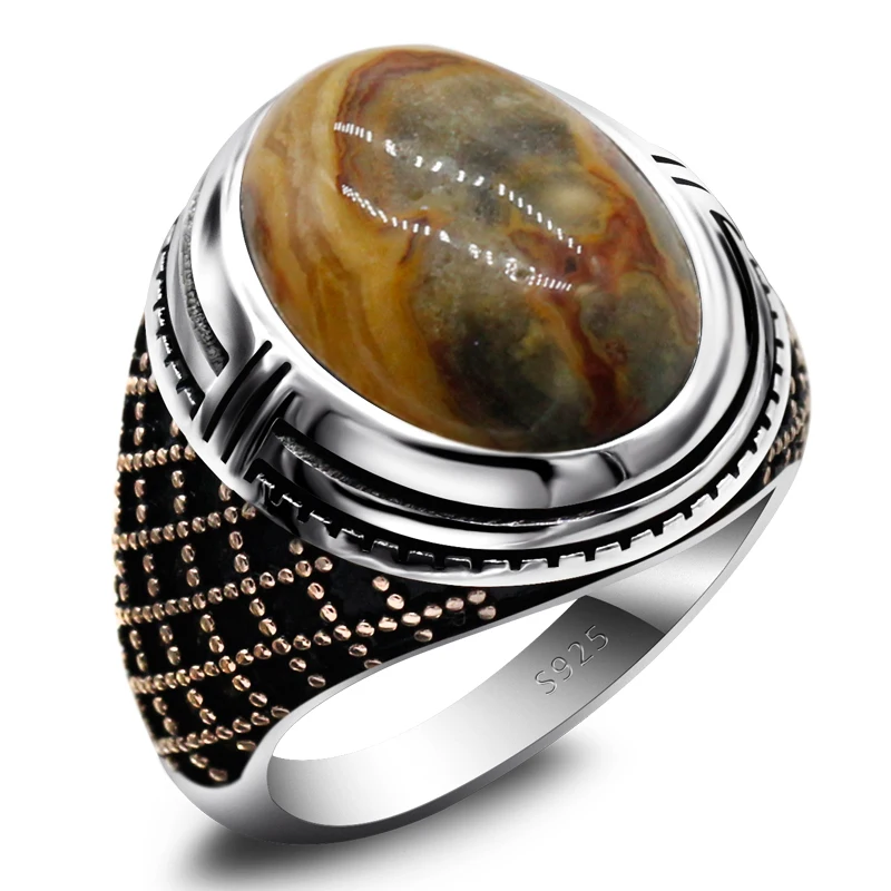 

Rings for men Natural Crazy Onyx Stone Turkish Punk Style Jewelry in Sterling Silver Rose gold Couple rings RING FOR WOMAN