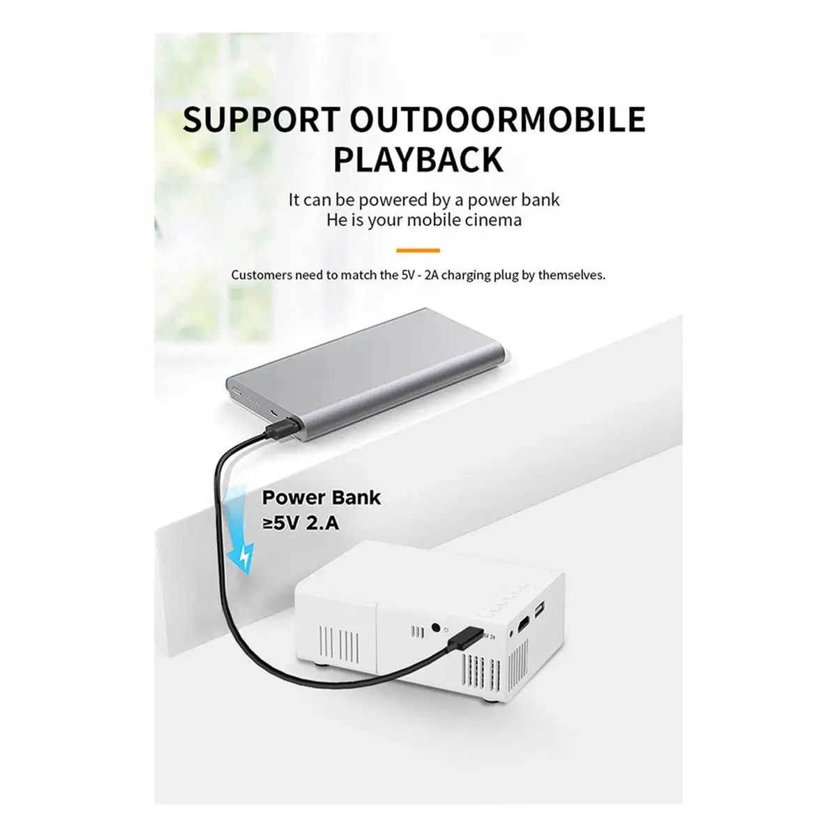 Фото Портативный мини-проектор BABQ LED: компактный проектор для домашнего кинотеатра, легкий и удобный для переноски, с вилкой стандарта ЕС №1