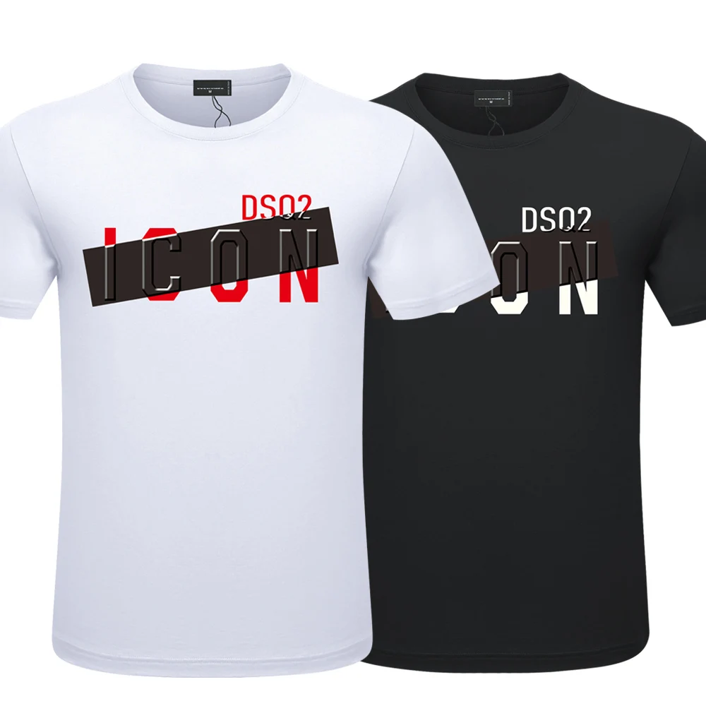 Купи Mens Summer Cotton T-Shirts DSQ2 Brand Mens Fashion Casual Short Sleeve T-Shirt ICON Letter Print Street Hip Hop T-Shirt за 508 рублей в магазине AliExpress