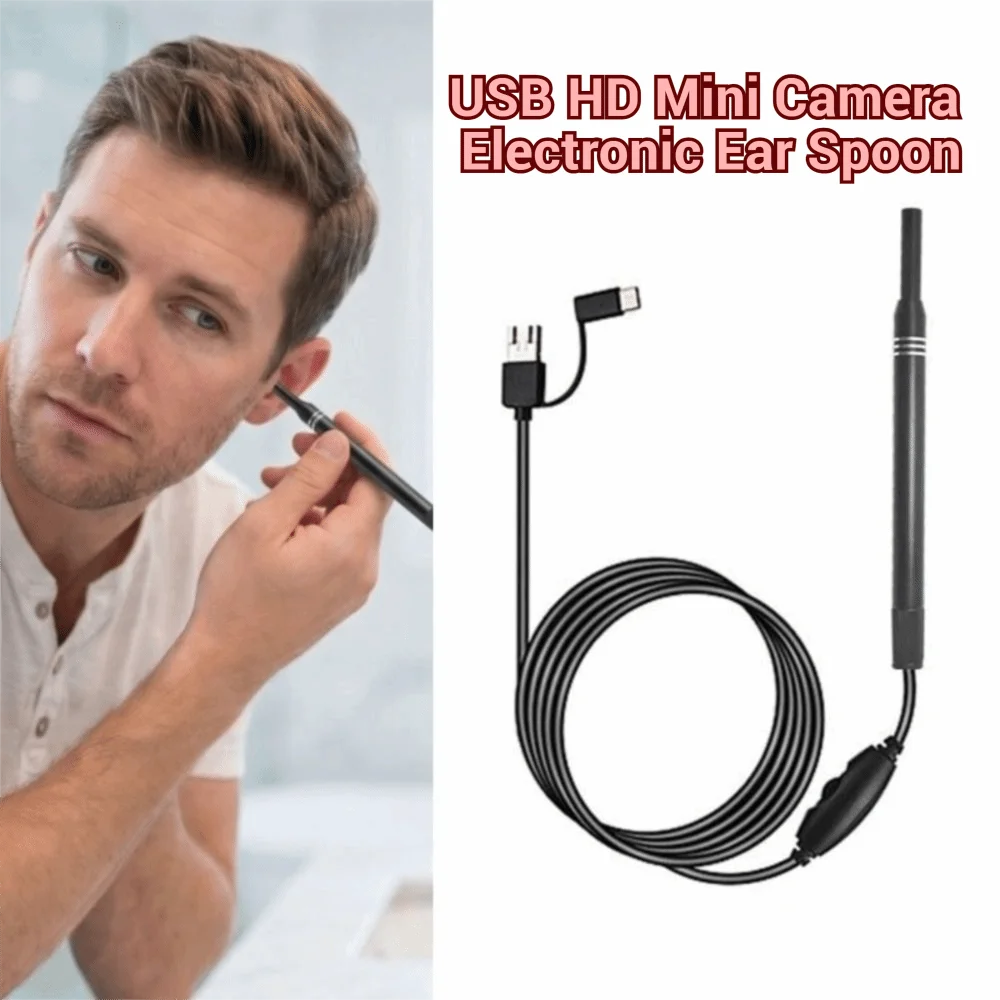 Фото Мини-камера 3-в-1: электронная ложка для чистки ушей, USB-эндоскоп 5,5 мм, регулируемый отоскоп, интеллектуальная визуальная ложка для чистки ушей №3