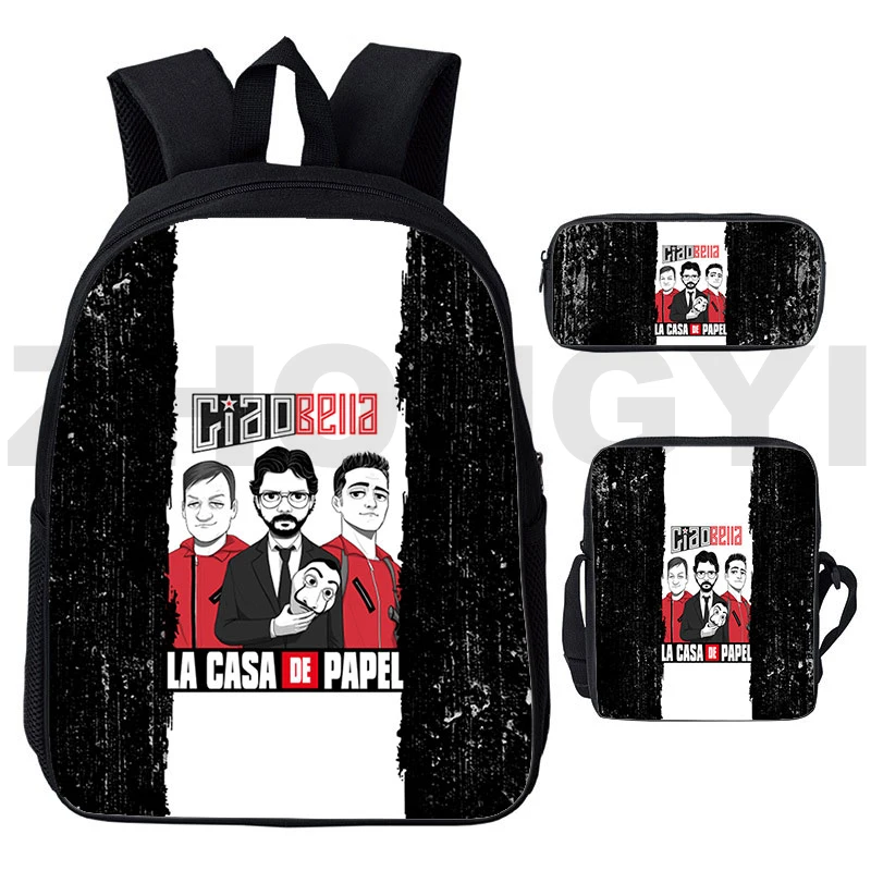 

Забавное аниме Bella Hello Mochila 3 шт./компл. студенческий рюкзак с 3D принтом La Casa De Papel, рюкзак для ноутбука, бумажный принт, школьные принадлежности