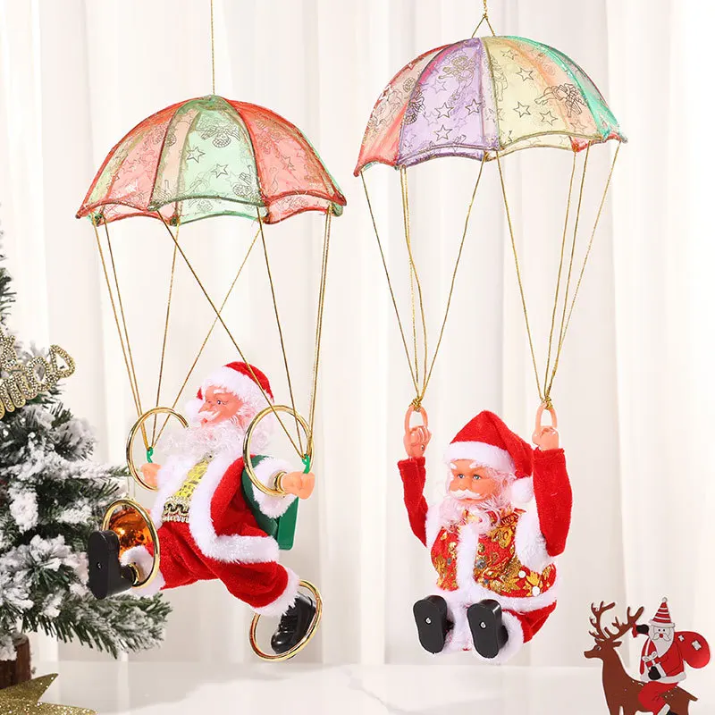 

Creative Ceiling Hanging Electric Music Parachute Santa Claus Tumbling Dance Christmas Decoration Gift