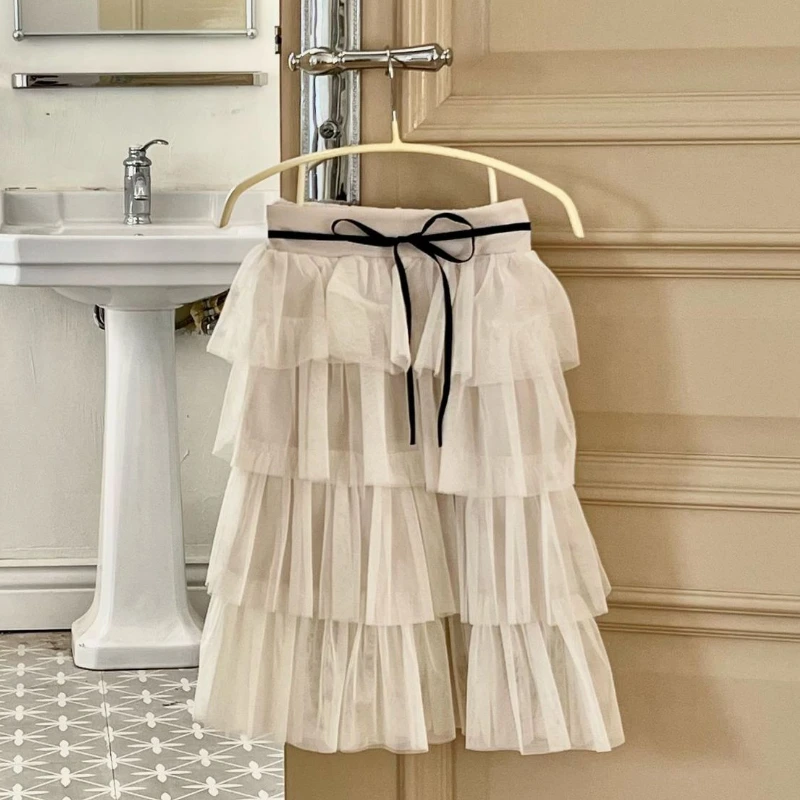 

HoneyCherry Girl's Solid-coloured Cake Skirt Children's Mesh Half-body Skirt Tutu Skirt