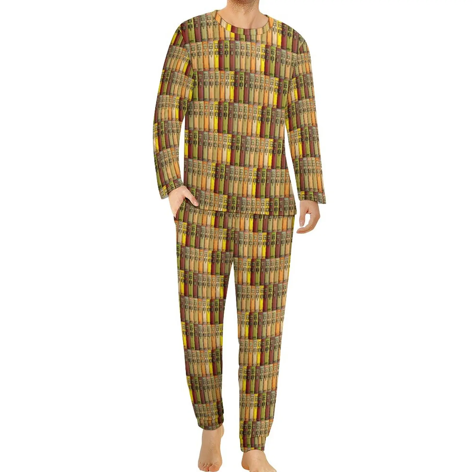 

Library Pajamas Male Never Grow Old Book Trendy Sleepwear Winter Long Sleeve 2 Piece Sleep Design Pajama Sets Large Size