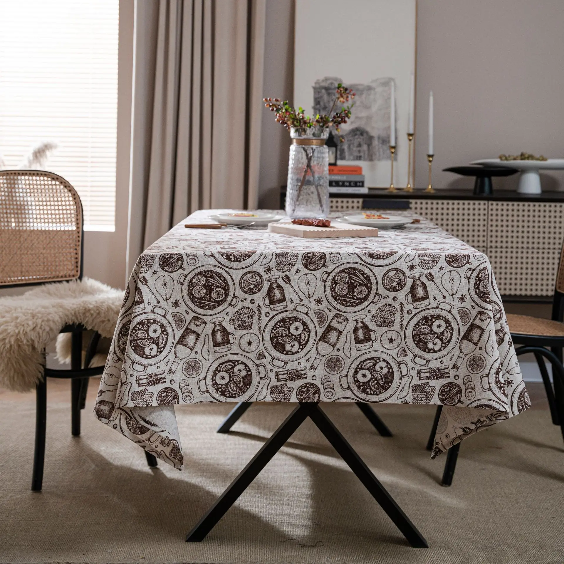 

Protection against dust on table retro protection Flower printed rectangular dining room tablecloth Table for tea fabric
