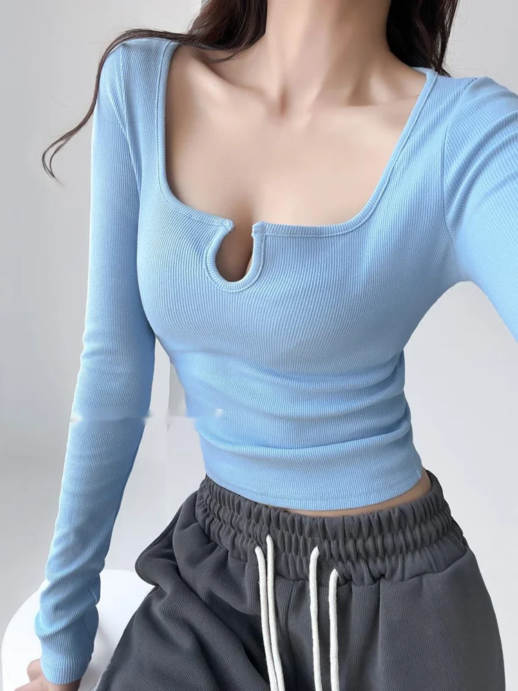 

Топ женский облегающий с квадратным вырезом, длинным рукавом и V-образным вырезом