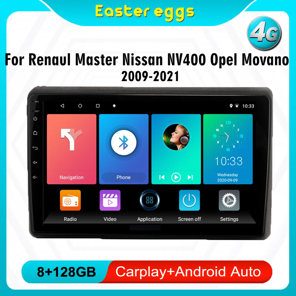 

For Renault Master Nissan NV400 Opel Movano 2009-2021 4G Carplay Android 2Din 10Inch Car Multimedia Player WIFI GPS Head Unit BT