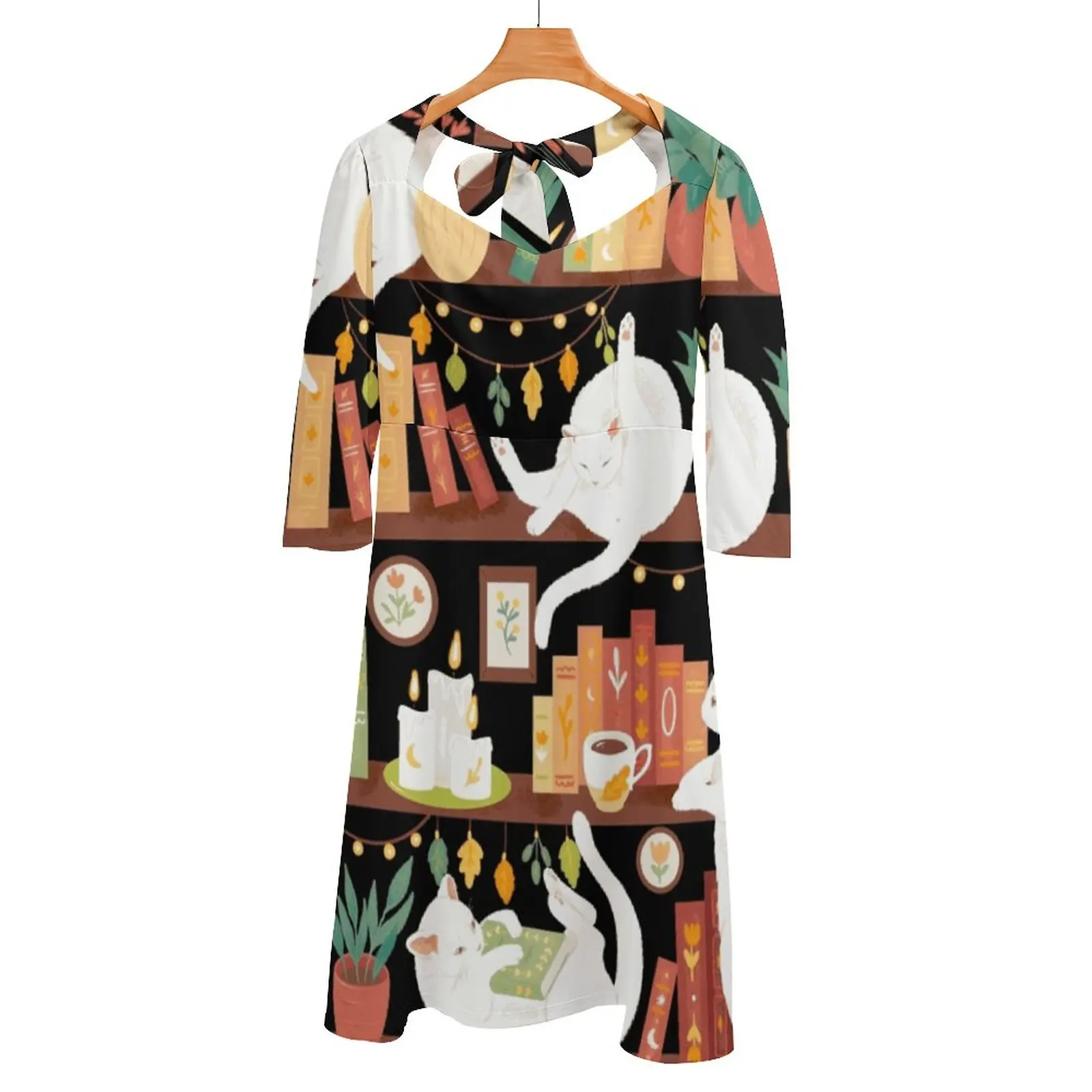 

Library Cats 2020 - Night Back Lacing Backless Dress Square Neck Dress Evening Party Dresses Midi Sexy Dress Animal Black Book